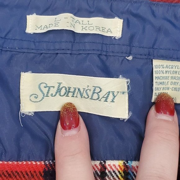 Vintage 90s‎ Mens Large Tall Red Plaid Flannel Shirt Jacket Shaket Button Up - Picture 8 of 8